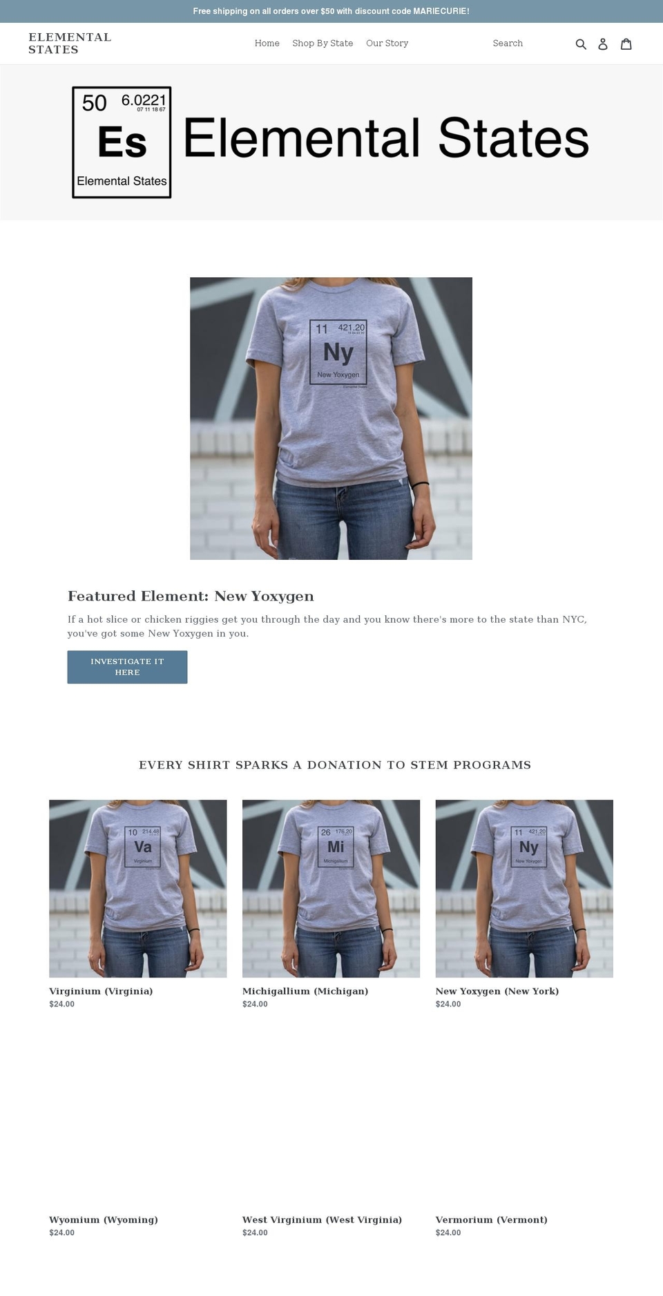elementalstates.com shopify website screenshot