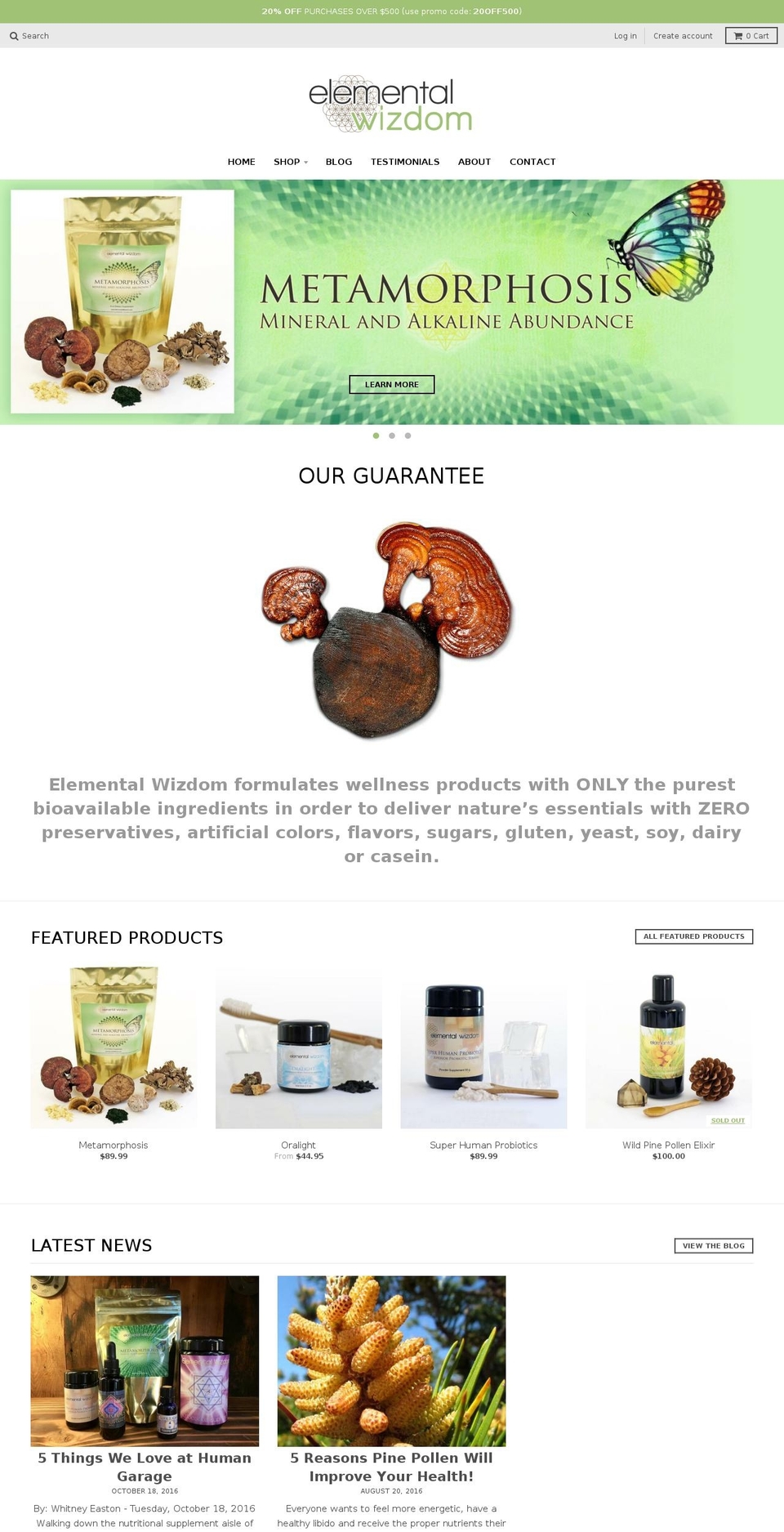 organic Shopify theme site example elementalwizdom.com