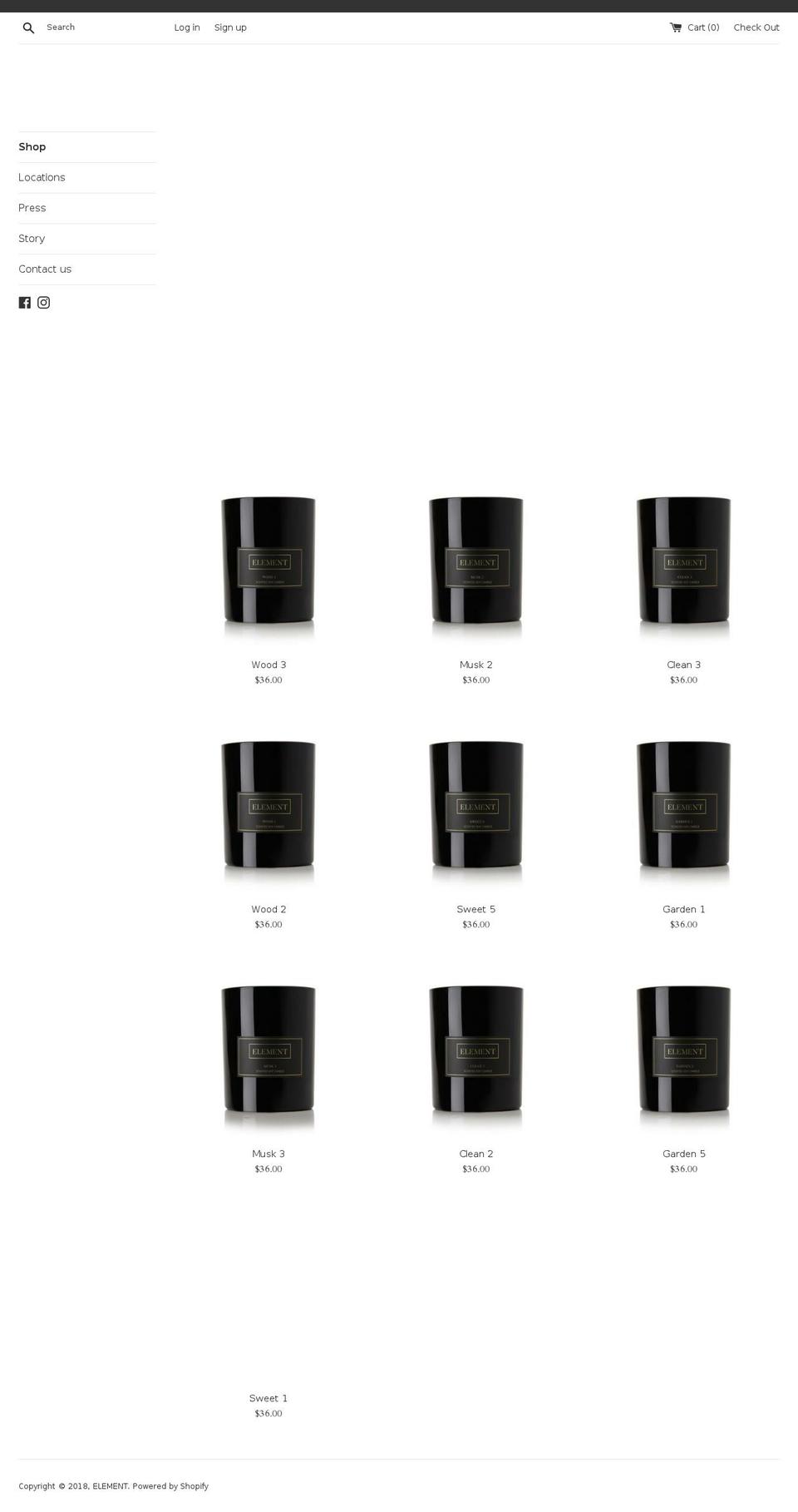 elementcandles.com — Shopify storefront screenshot