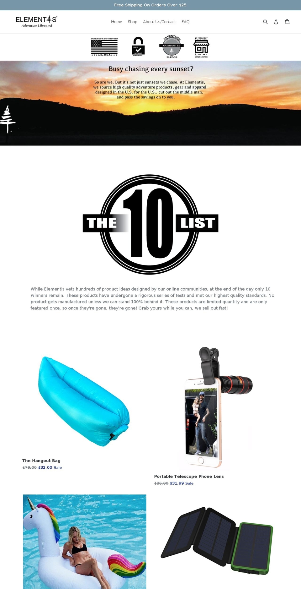 elementisproducts.com — Shopify storefront screenshot