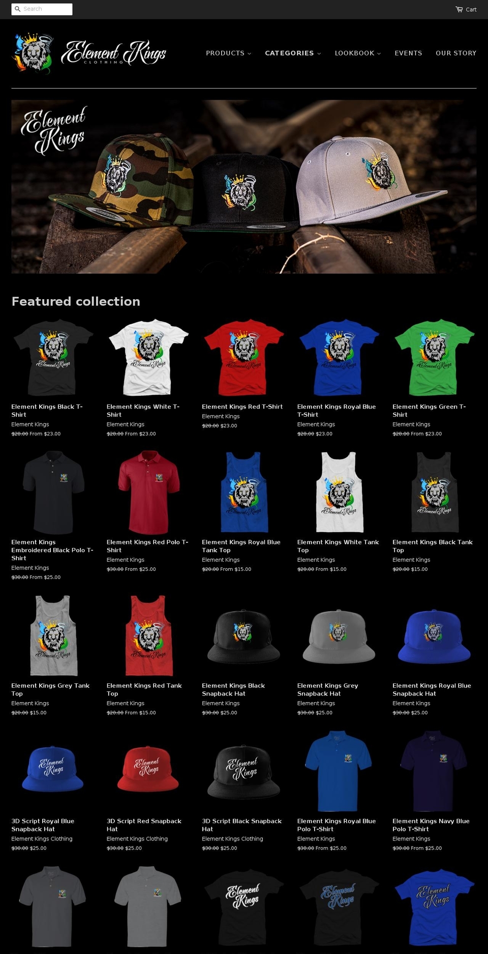 elementkings.com — Shopify storefront screenshot