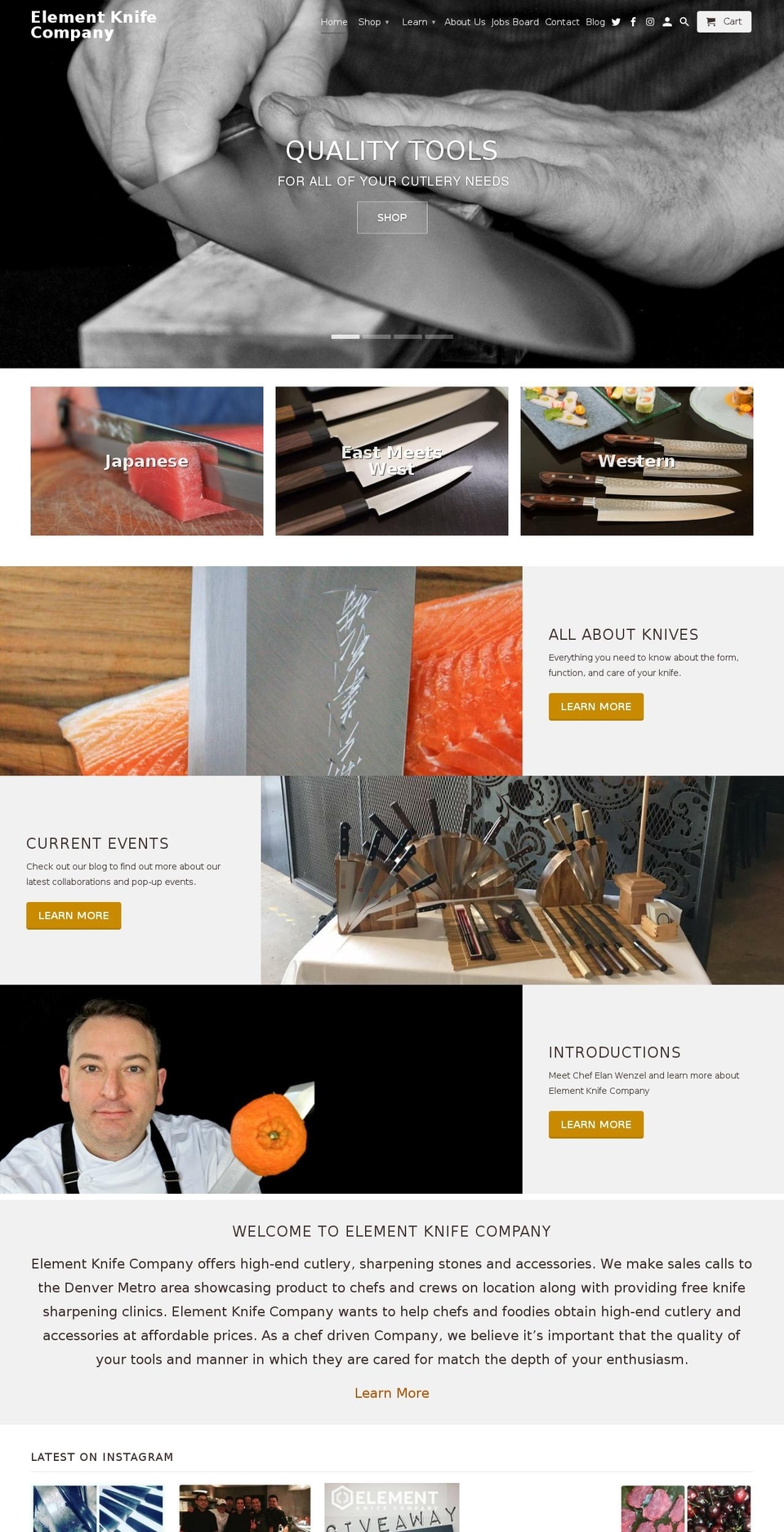 elementknife.com shopify website screenshot