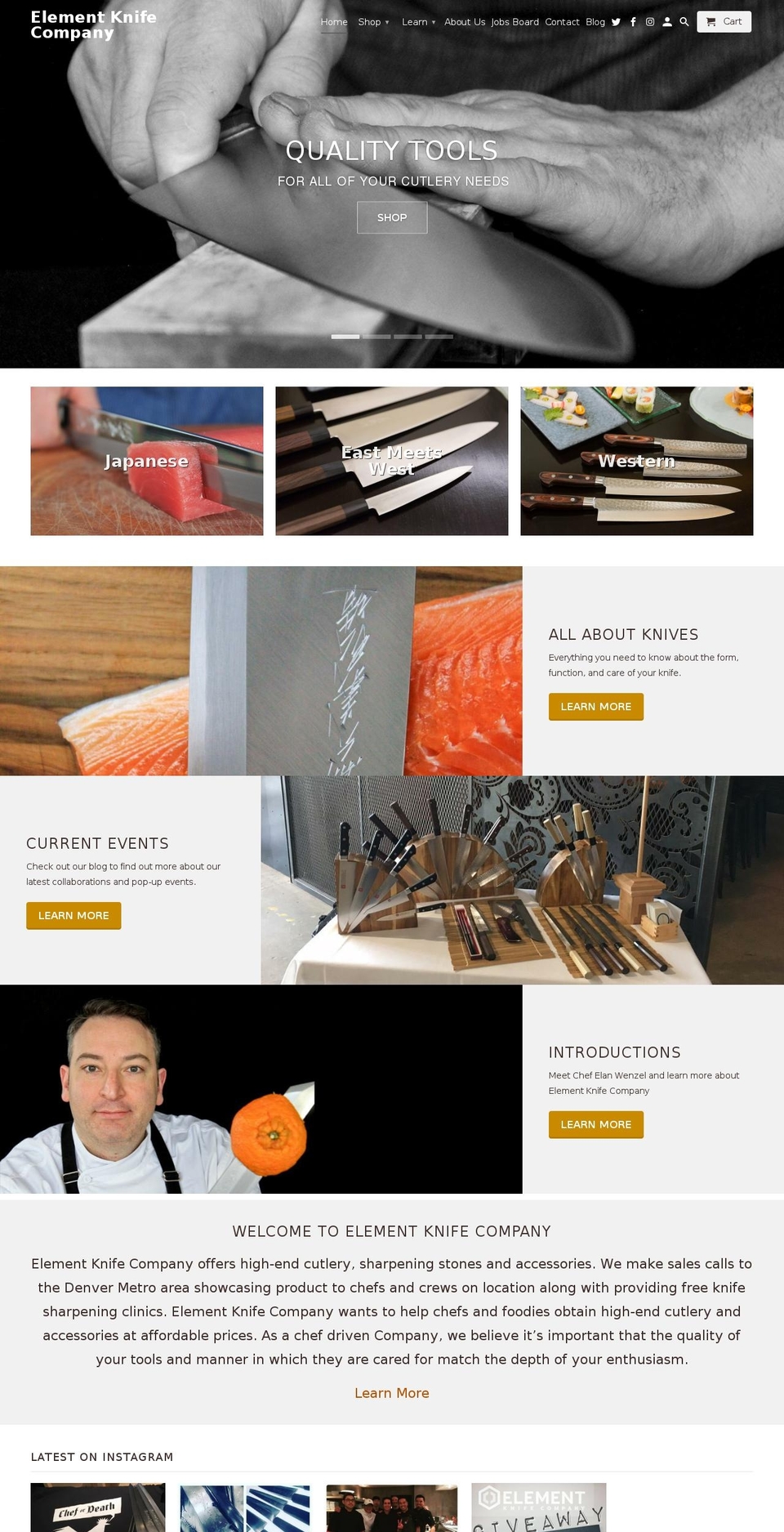 elementknife.info shopify website screenshot