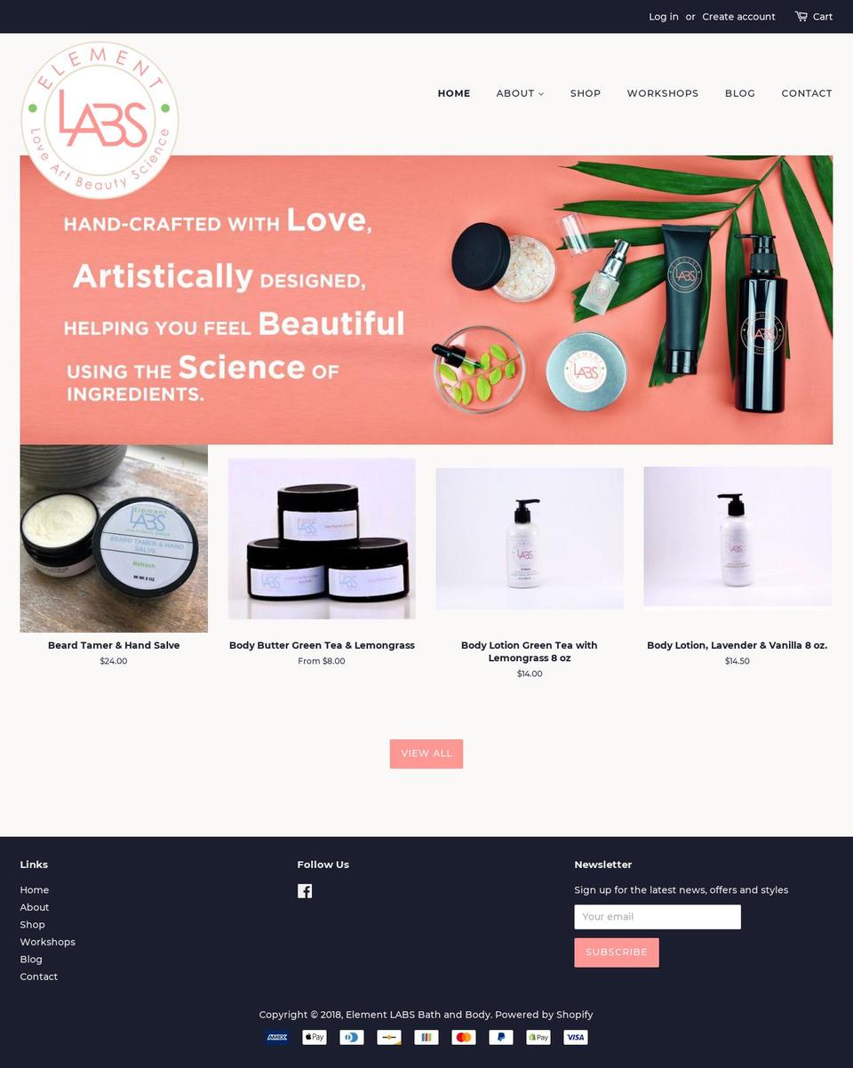 elementlabsbathandbody.com shopify website screenshot