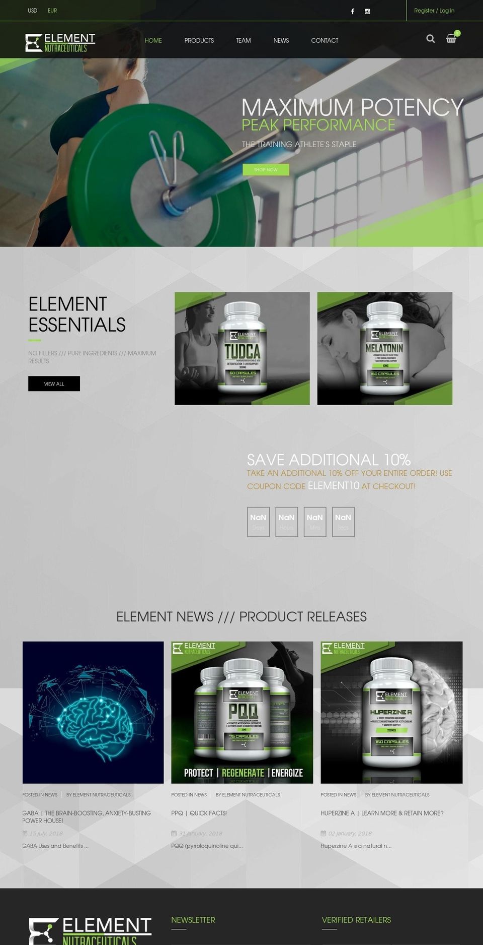 elementnutraceuticals.net shopify website screenshot