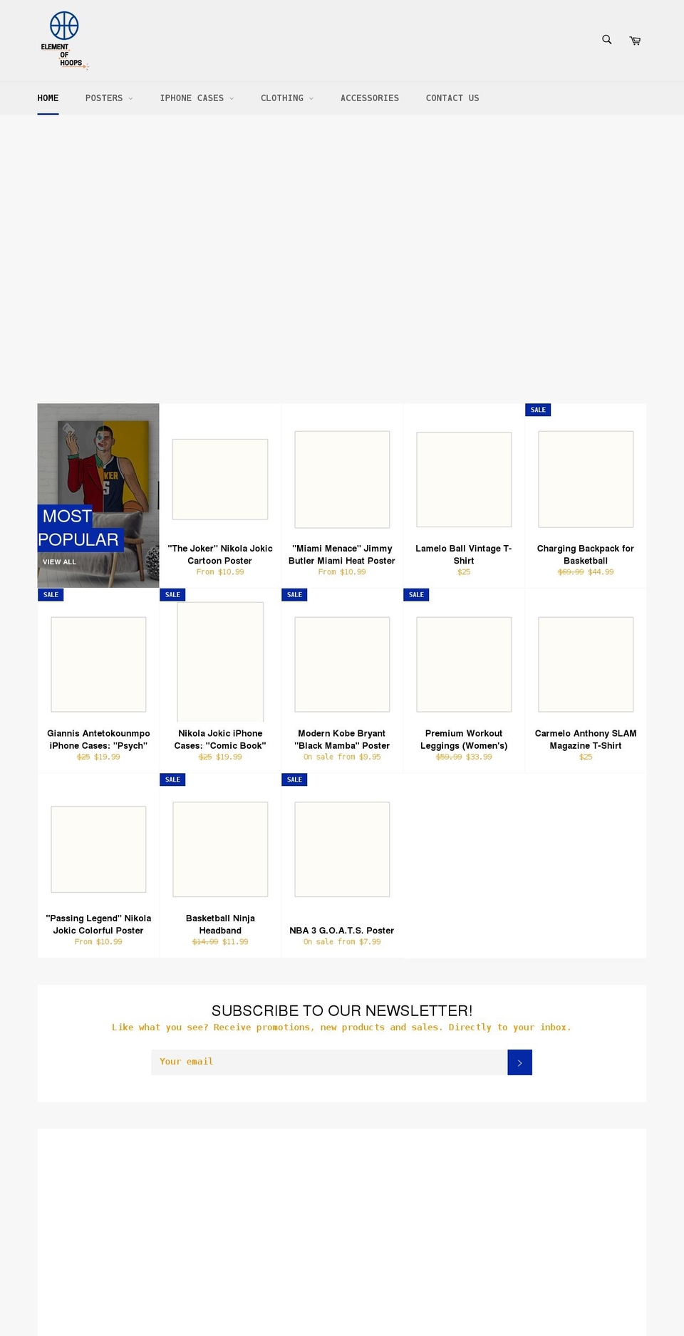 elementofhoops.com shopify website screenshot