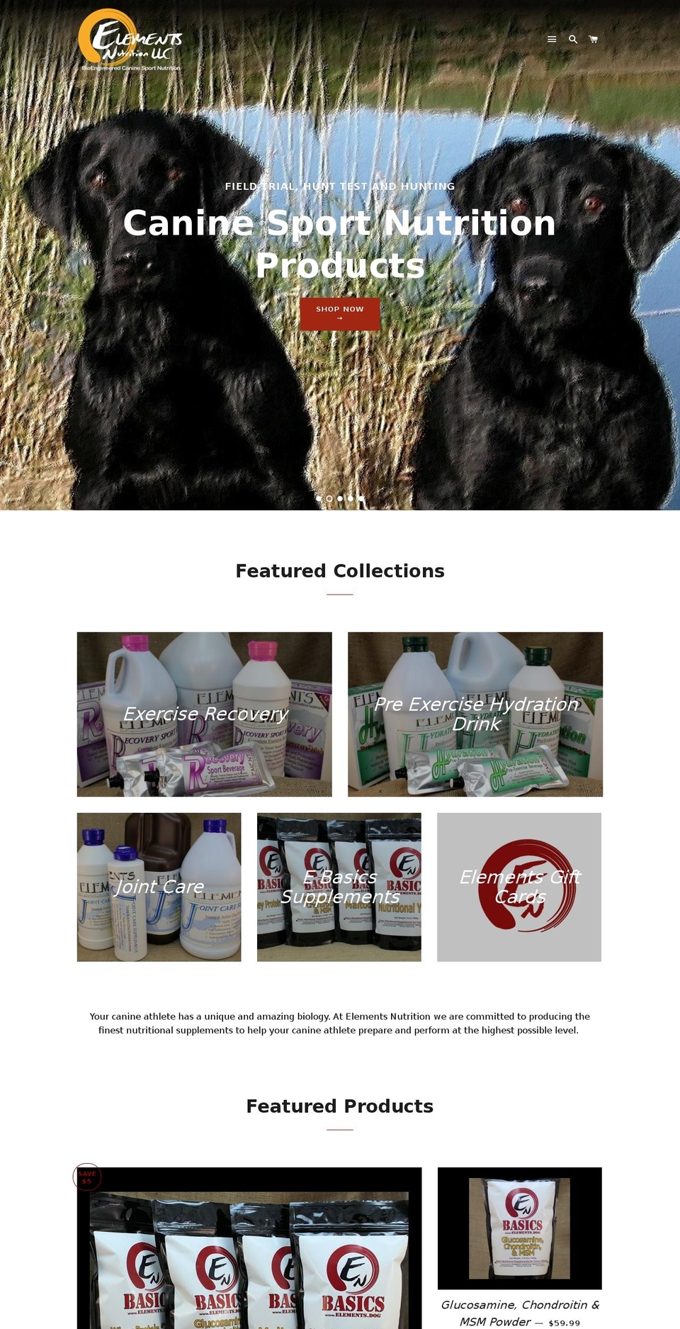 elements-nutrition.com shopify website screenshot