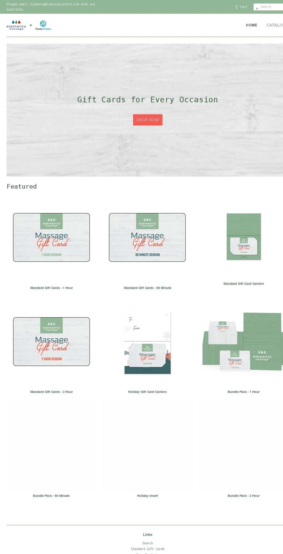 elementsgiftcards.com shopify website screenshot