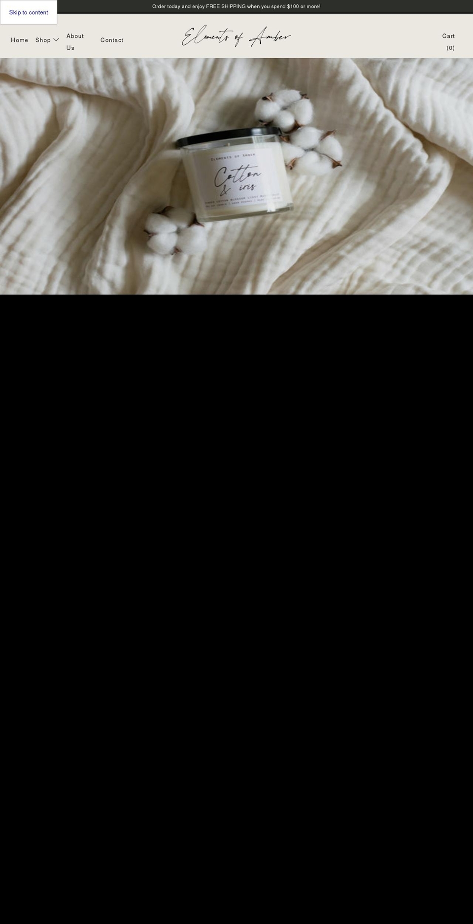 elementsofamber.com shopify website screenshot