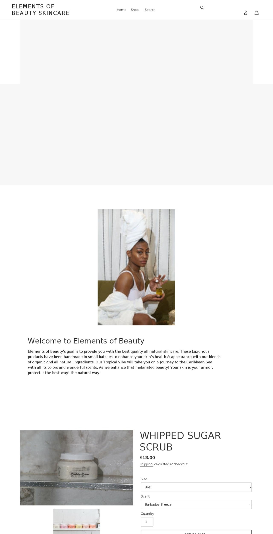 elementsofbeautyskincare.com shopify website screenshot