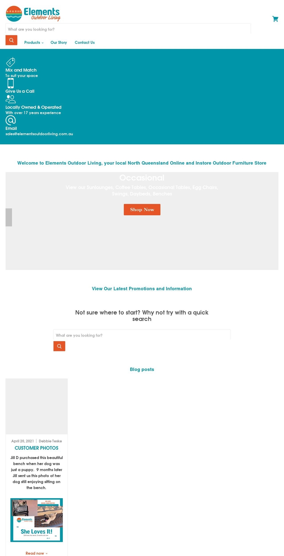 elementsoutdoorliving.com.au shopify website screenshot