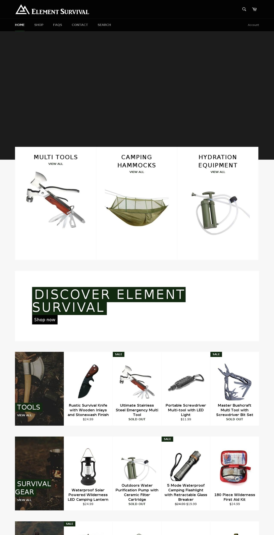elementsurvival.com shopify website screenshot