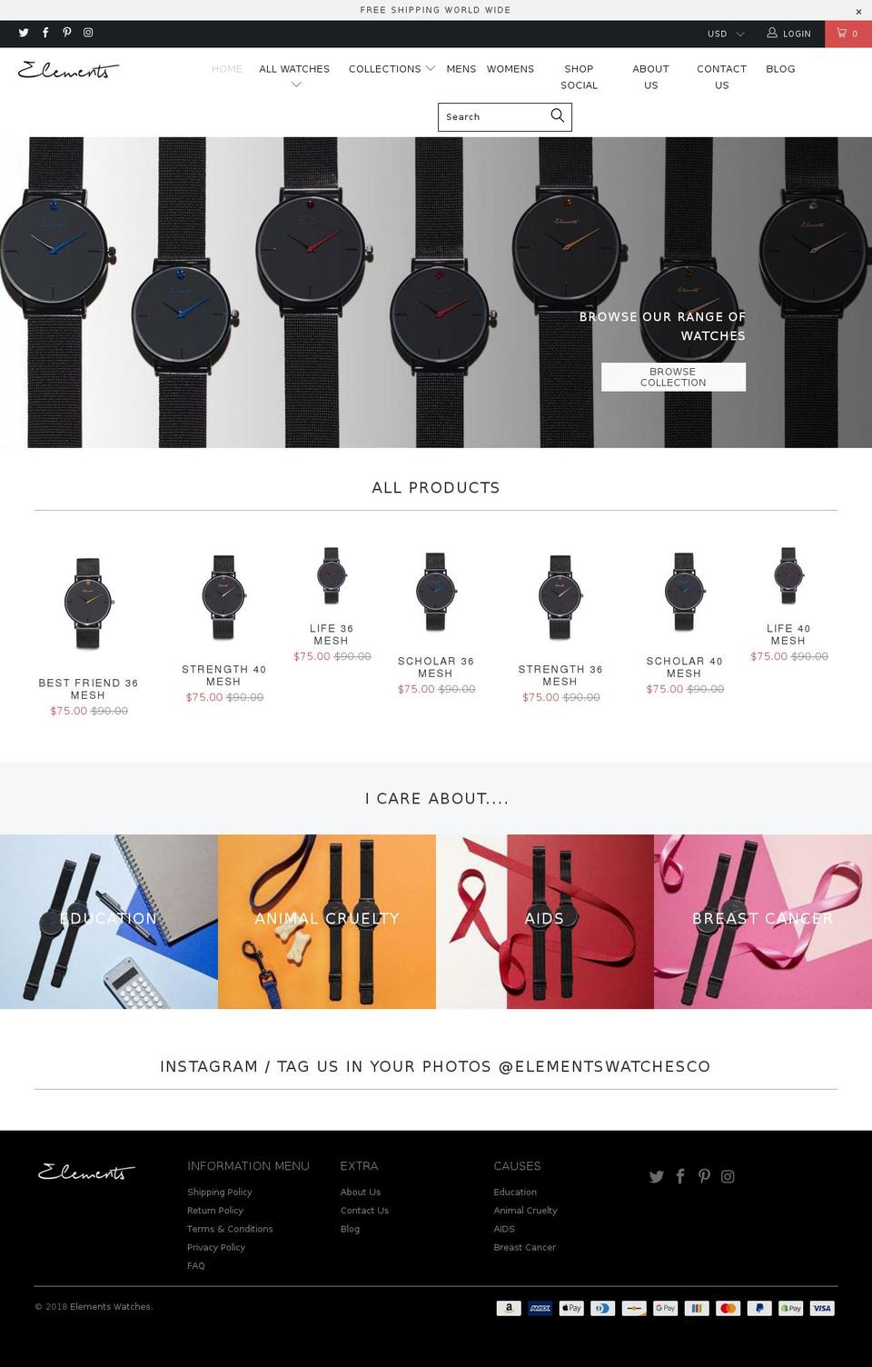 elementswatches.com shopify website screenshot