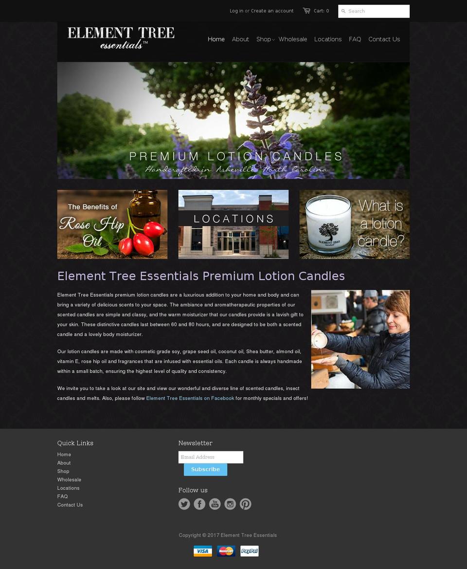 elementtreecandles.com shopify website screenshot