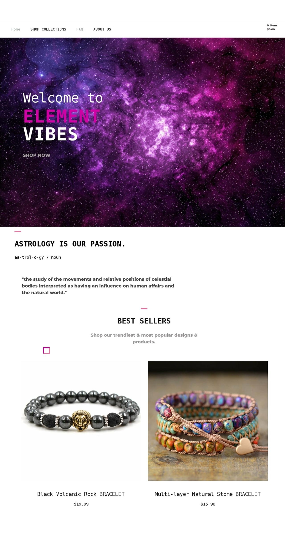 elementvibes.com shopify website screenshot