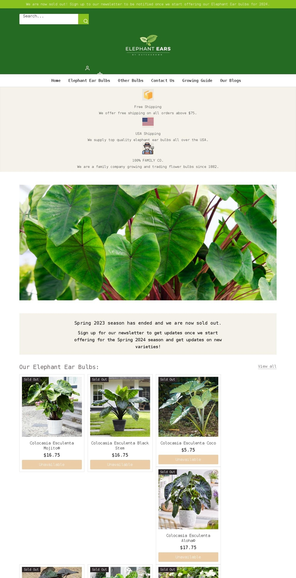 elephantearsplants.com shopify website screenshot
