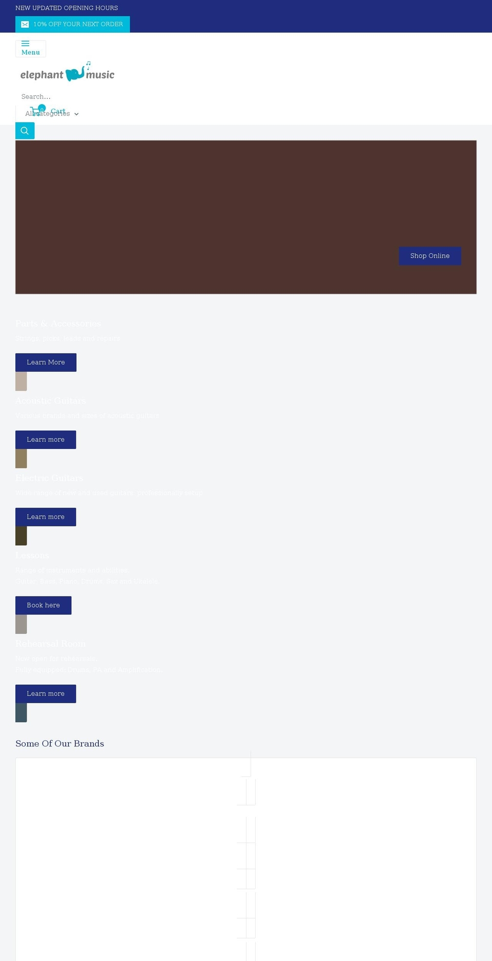 elephantmusicstore.com shopify website screenshot
