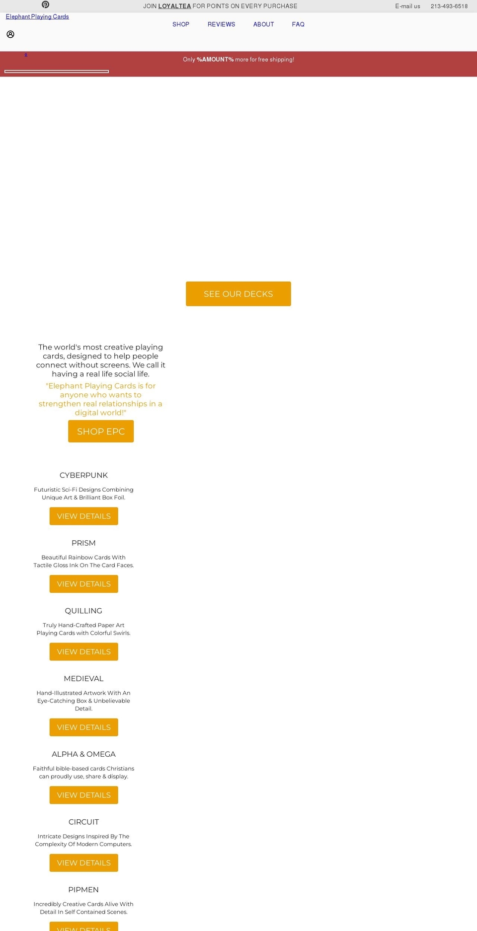 elephantplayingcards.com shopify website screenshot