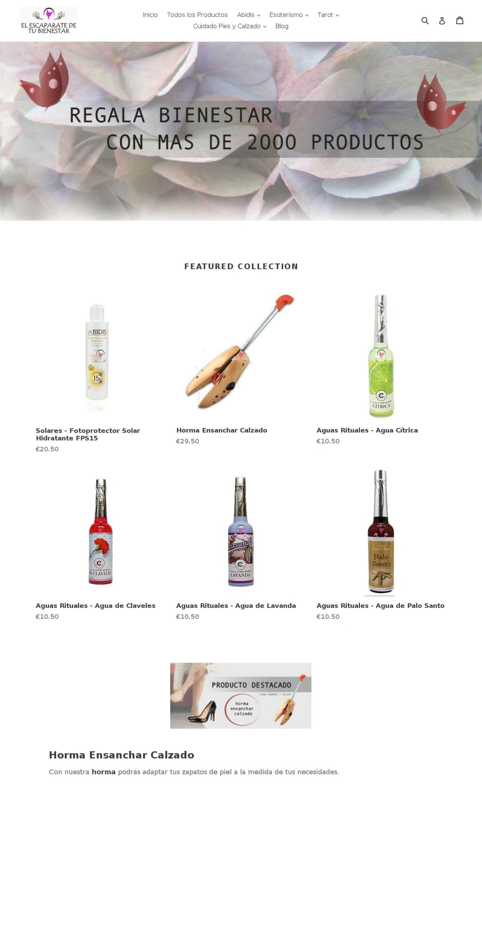 elescaparatedetubienestar.com — Shopify storefront screenshot