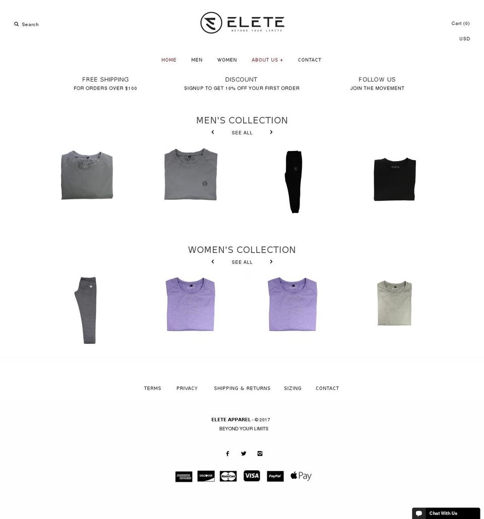 eleteapparel.com shopify website screenshot