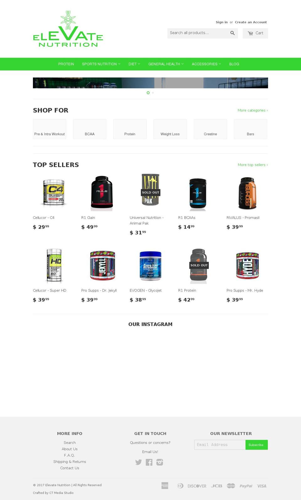 elevate-nutrition.com shopify website screenshot