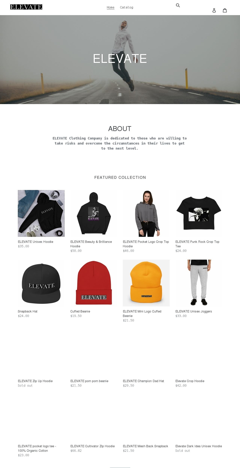 elevateclothing.co shopify website screenshot