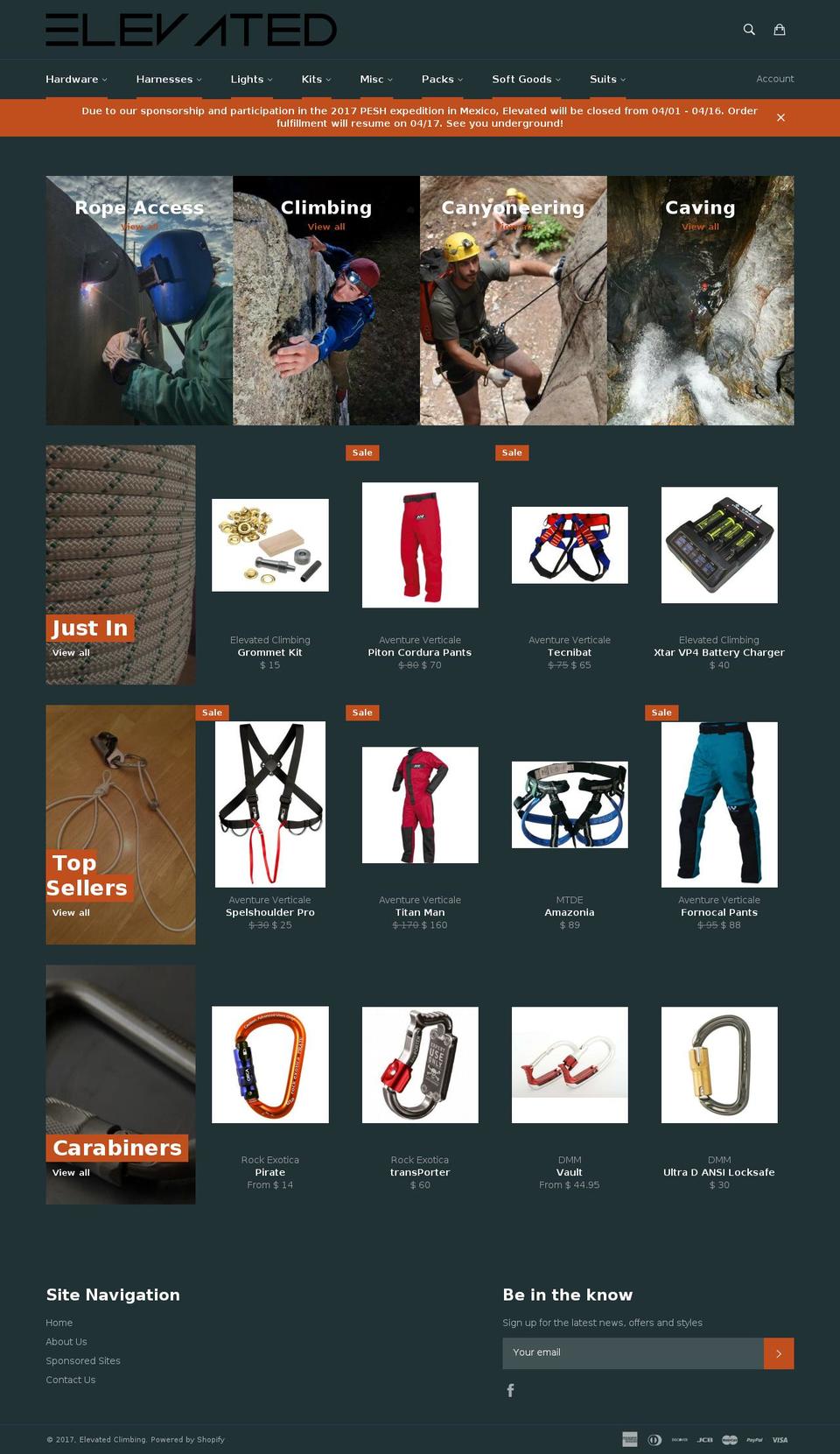 elevatedclimbing.com shopify website screenshot