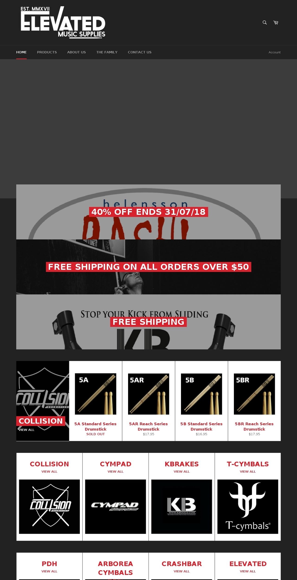 elevatedmusicsupplies.com shopify website screenshot