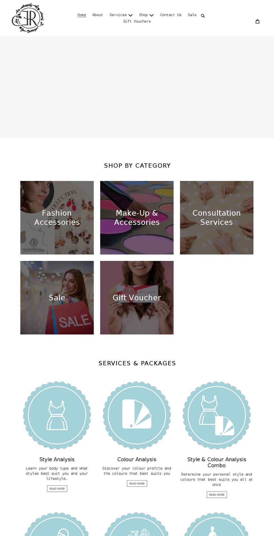 elevatedreflections.com shopify website screenshot