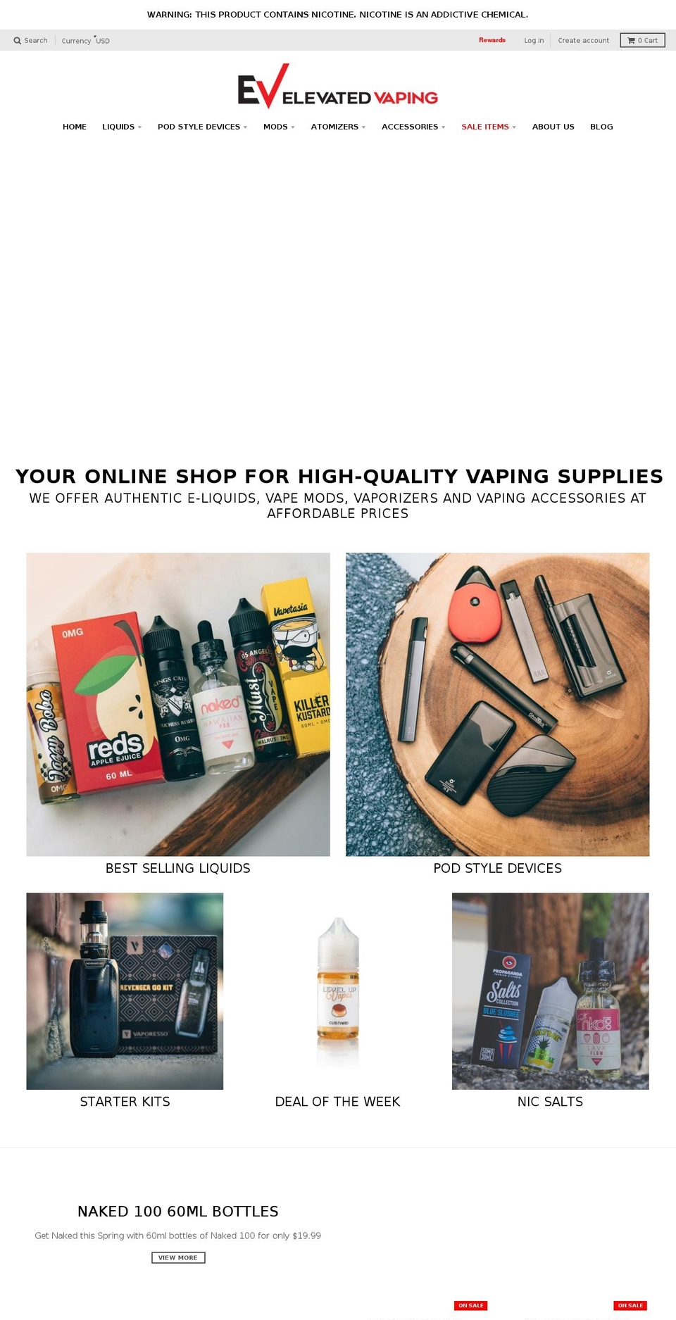 elevatedvaping.com shopify website screenshot