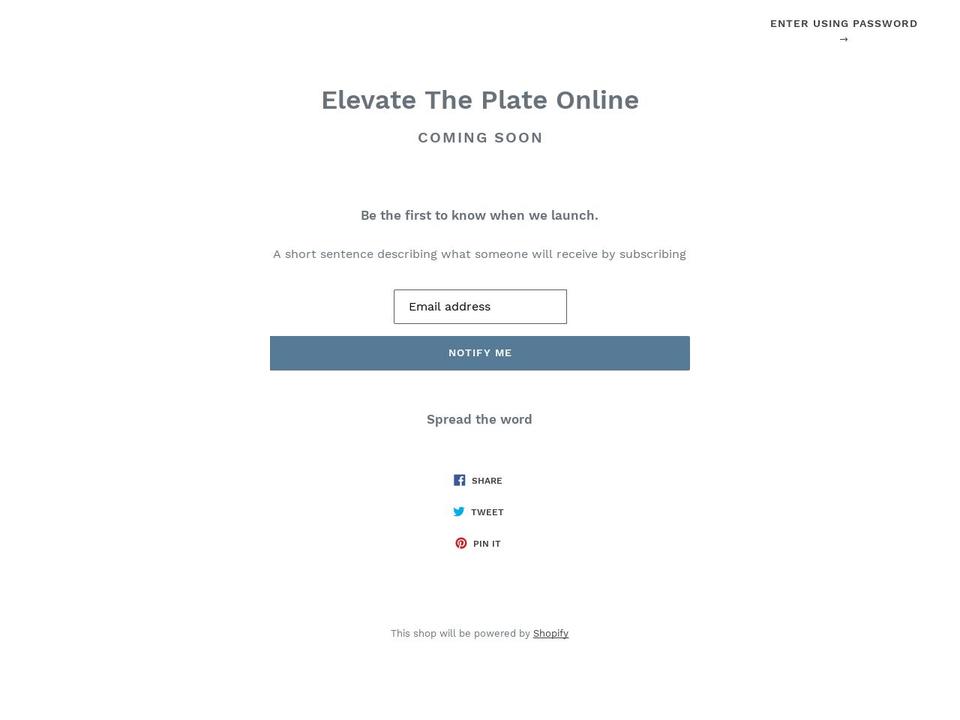 elevatetheplate.net shopify website screenshot