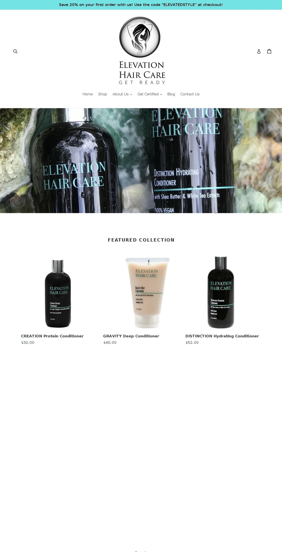elevationhaircare.com — Shopify storefront screenshot