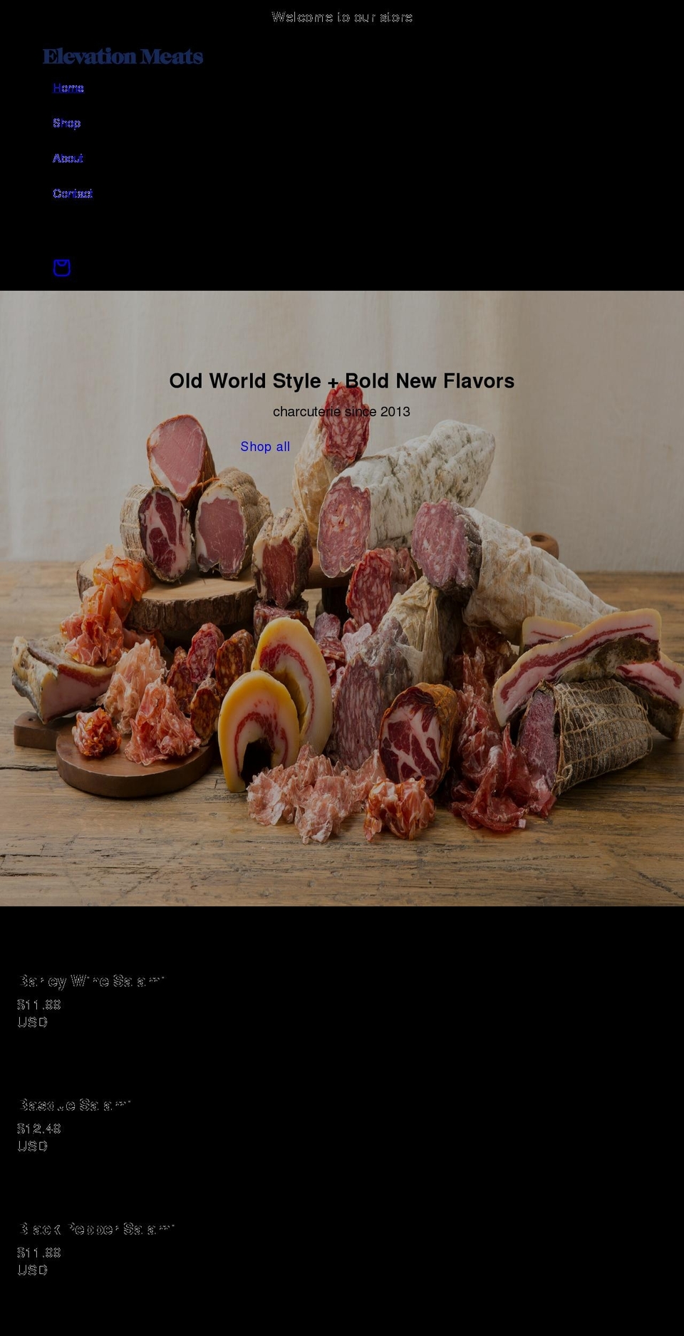 elevationmeats.com shopify website screenshot