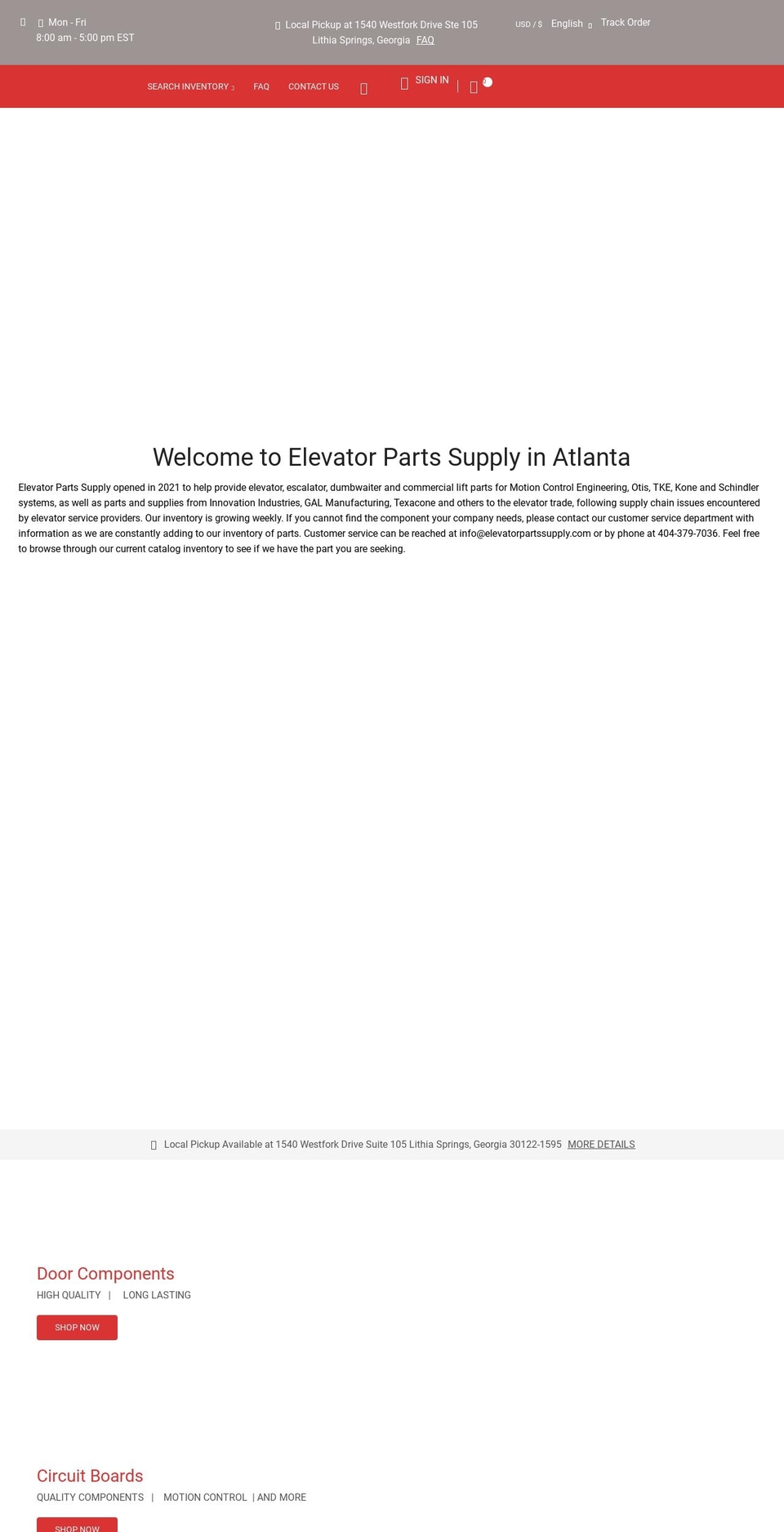 elevatorpartssupply.com shopify website screenshot