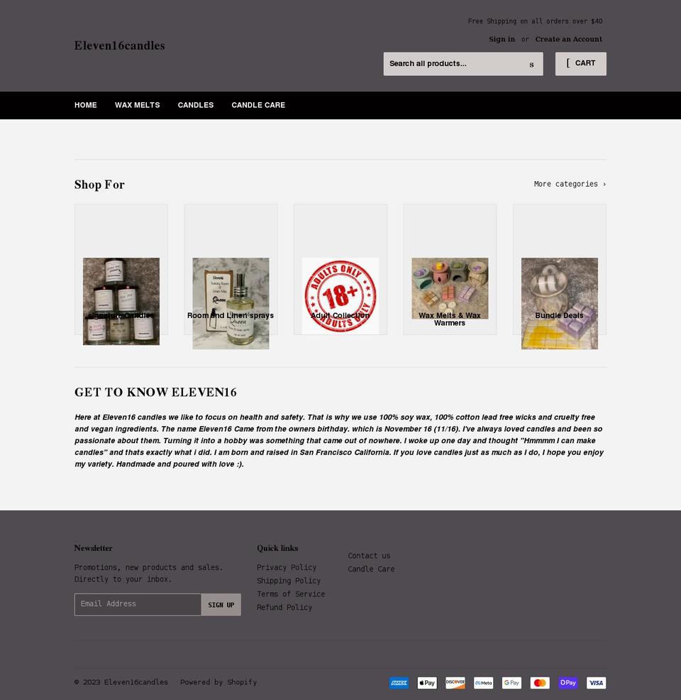 eleven16candles.com shopify website screenshot