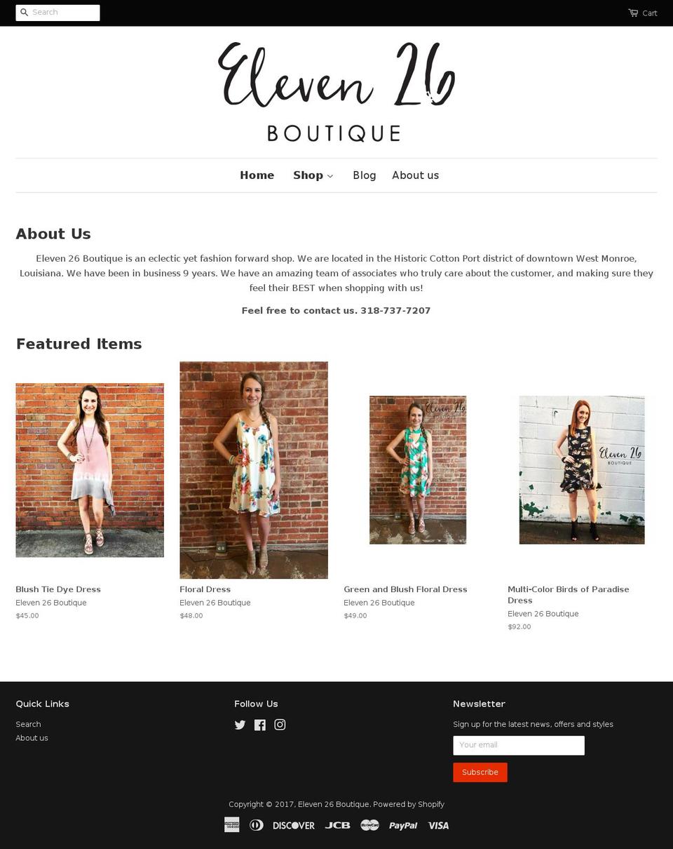 eleven26boutique.com shopify website screenshot