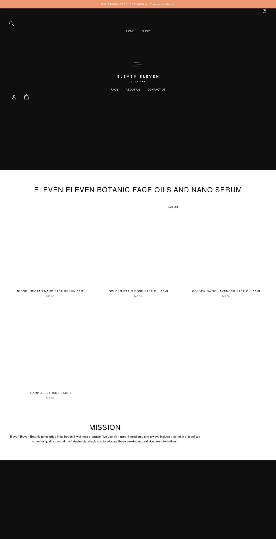 elevenelevenessentials.com shopify website screenshot