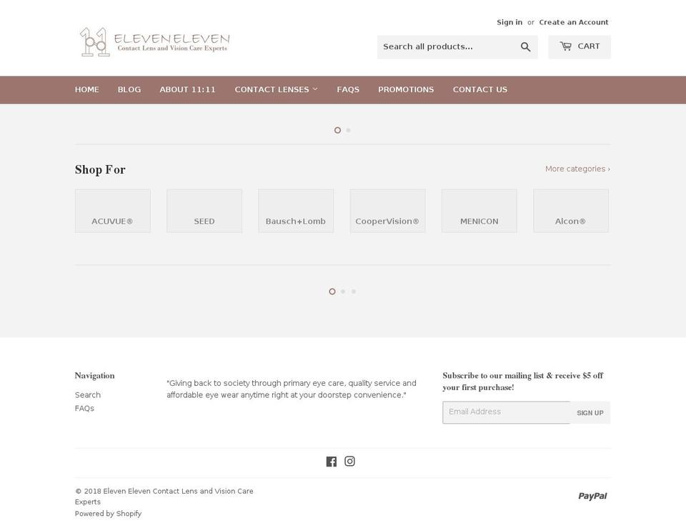 eleveneyecare.com — Shopify storefront screenshot