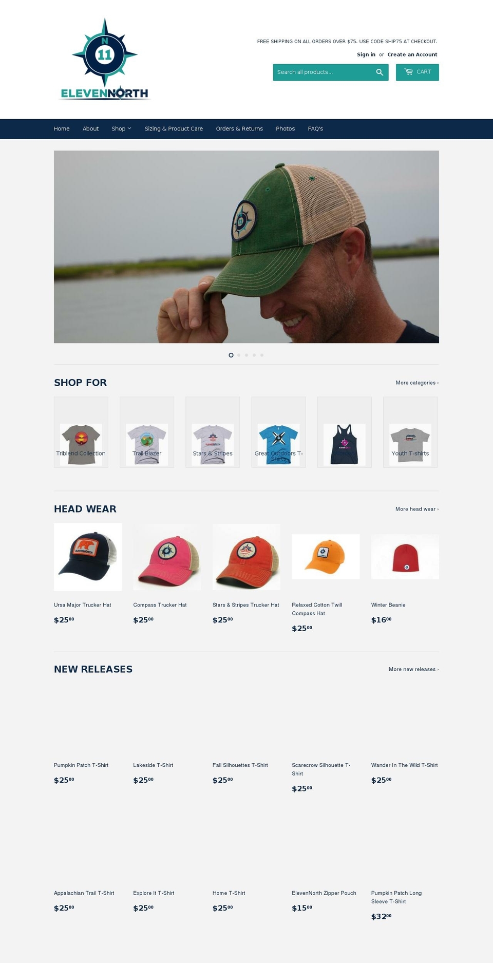 elevennorthclothing.com — Shopify storefront screenshot
