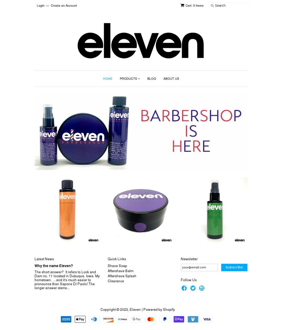 elevenshaving.com shopify website screenshot