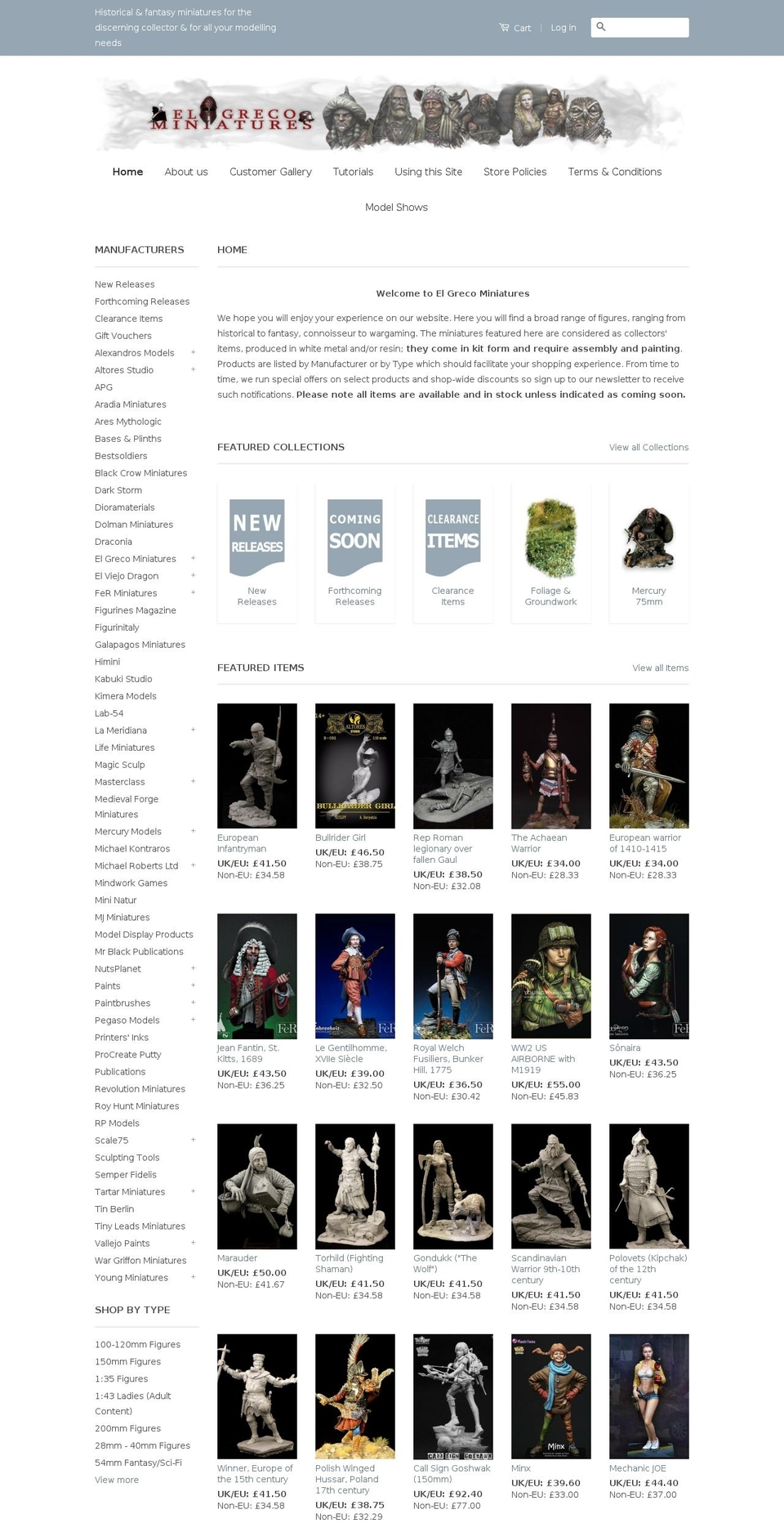 elgrecominiatures.biz shopify website screenshot