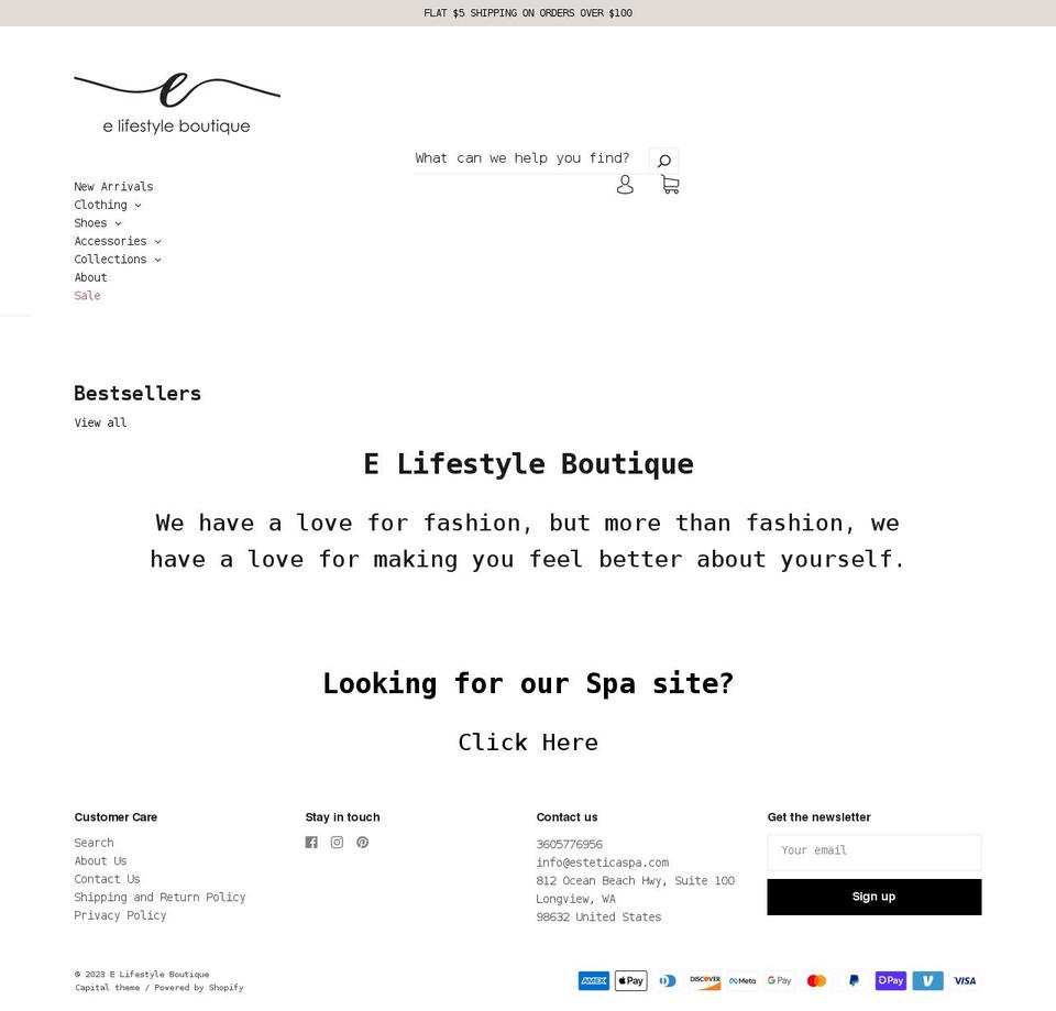 elifestyleboutique.com — Shopify storefront screenshot
