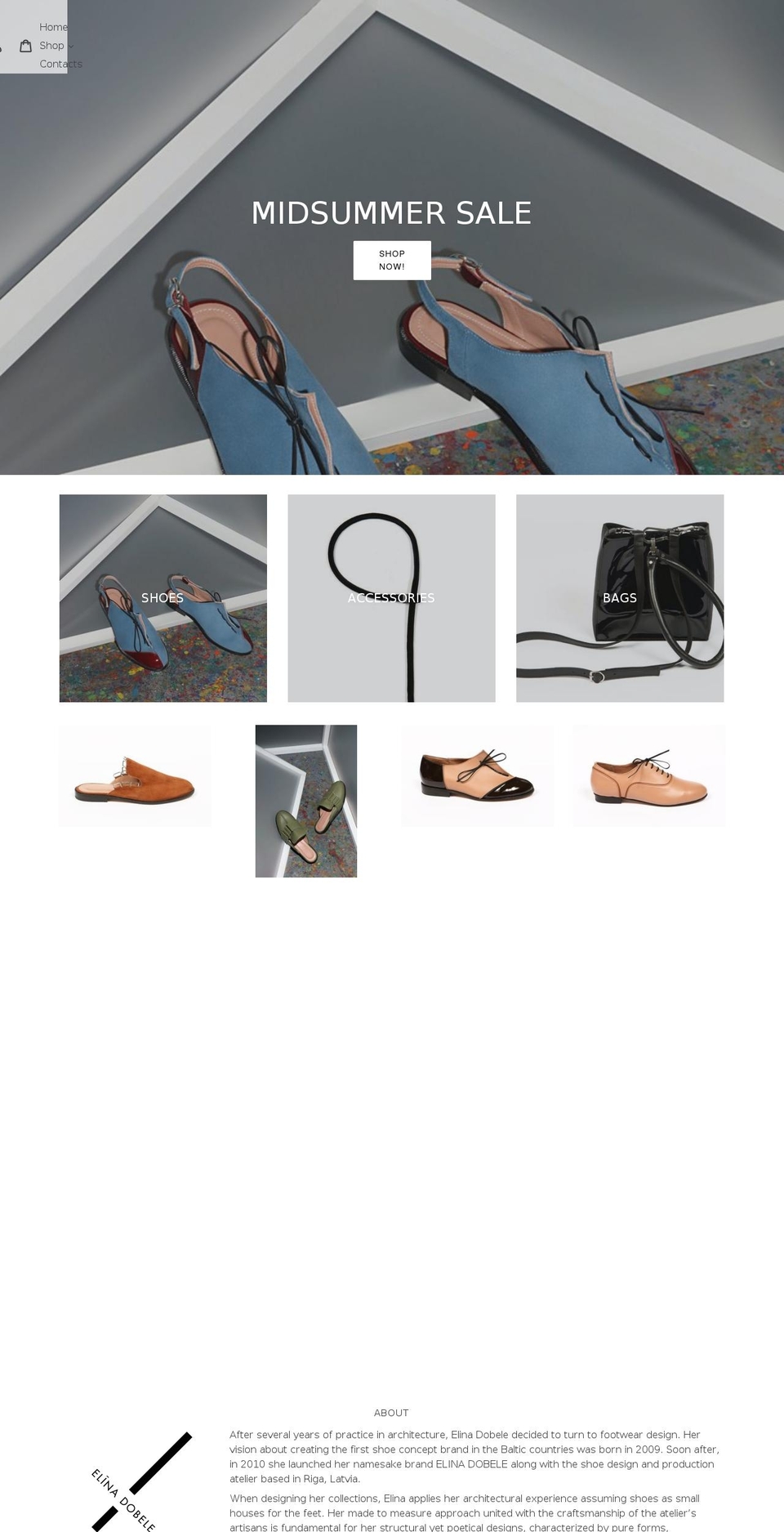 elinadobele.com shopify website screenshot
