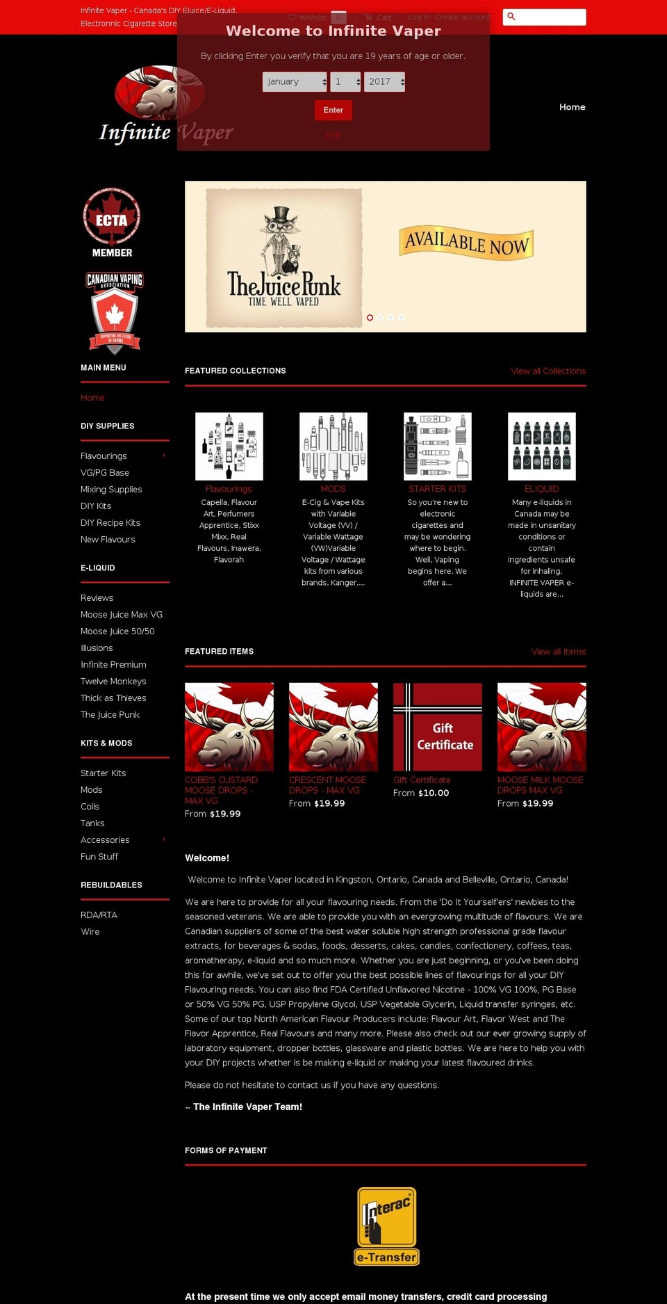 eliquidcanadawholesale.com shopify website screenshot
