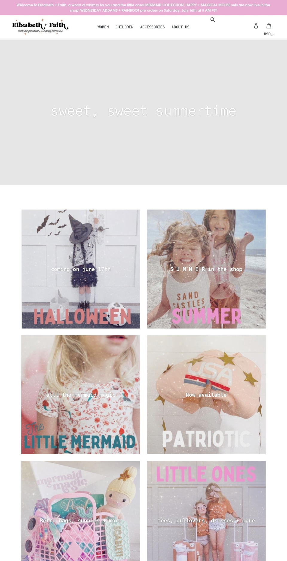 elisabethandfaith.com shopify website screenshot