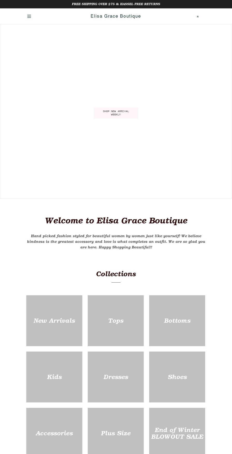 elisagraceboutique.com shopify website screenshot
