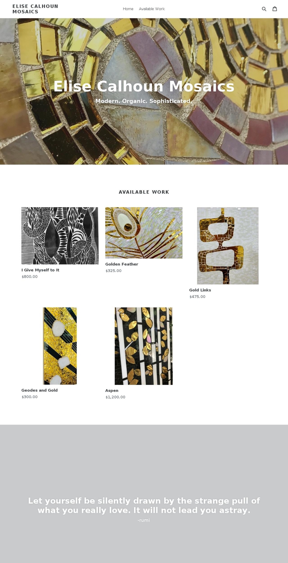 elisecalhounmosaics.com — Shopify storefront screenshot