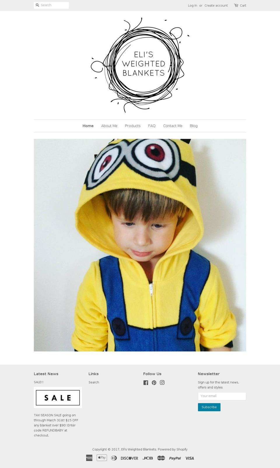 elisweightedblankets.com shopify website screenshot