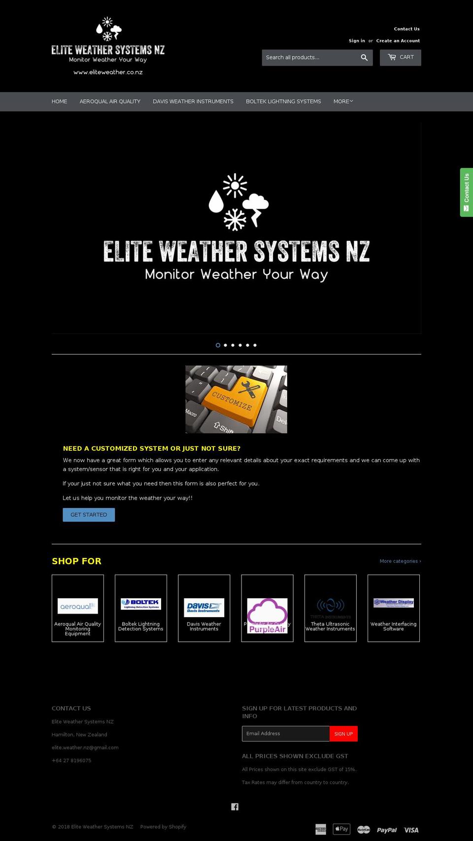 elite-weather-systems-nz.com — Shopify storefront screenshot