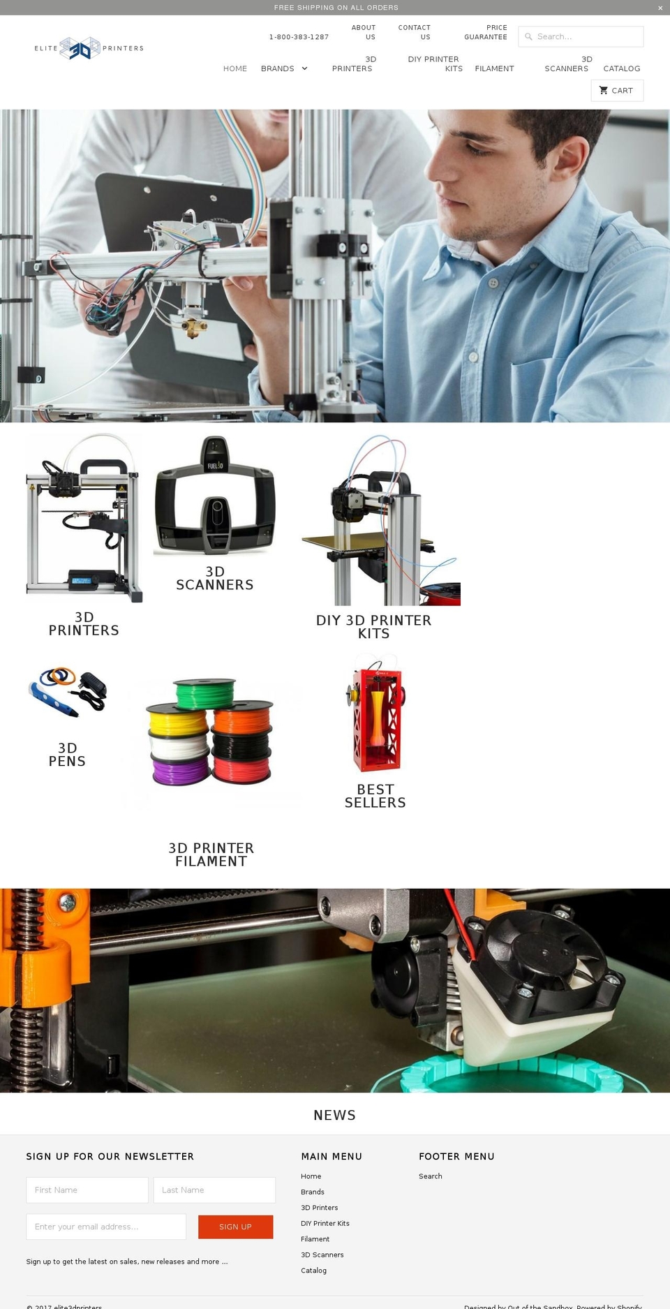 elite3dprinters.com shopify website screenshot